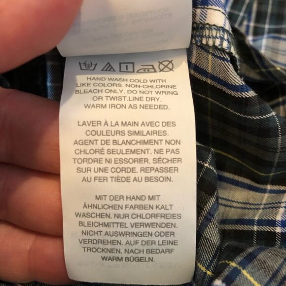 J Crew navy green white plaid beaded trim button down top size Small - Picture 13 of 15